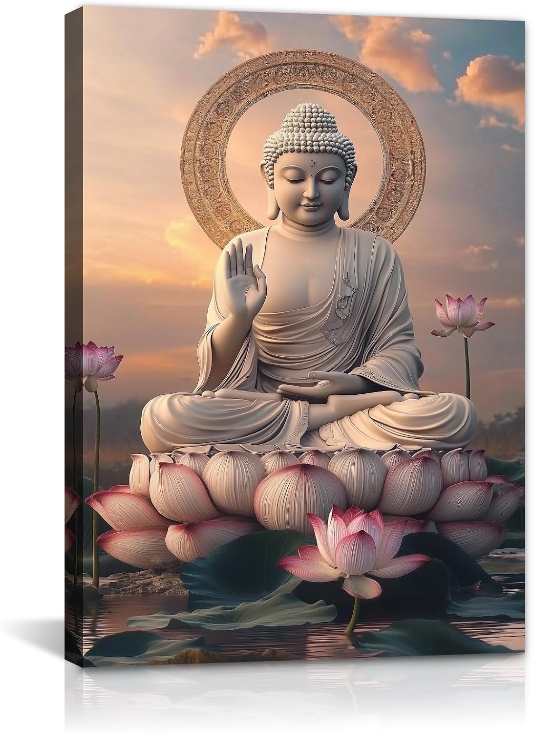 Zen Buddha Wall Art Lotus Flowers Canvas Picture Buddha Statue Poster Prints Buddism Spiritual Paintings for Spa Room Home Wall Decor(Artwork-3,28"x42")