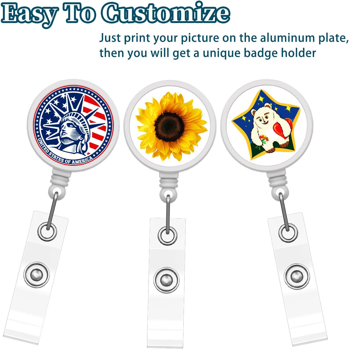 Zonon 28 Pieces Blank Sublimation Blanks Tag Holder Sublimation Retractable Badge Holder DIY Retractable Heat Transfer ID Badge Holder with Clip for ID Card Holders, Keys, Name Tag (White)