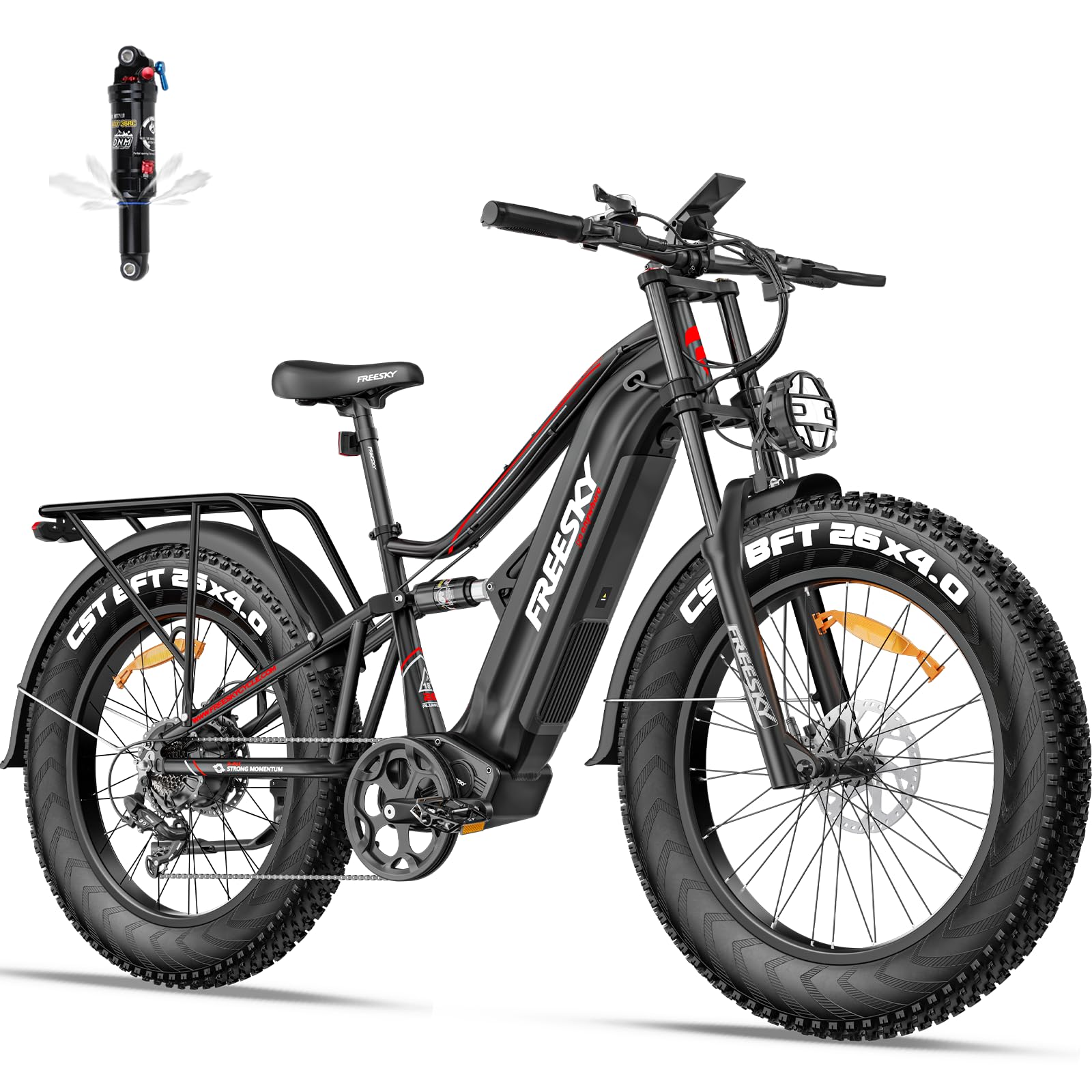 FREESKY2000W Electric Bike with BAFANG Motor & 48V 30Ah Samsung Cells Battery, 35MPH Max Speed, 120 Miles Range, Full Suspension Mountain Ebike for Adult, 26" Fat Tires, Smart Keys, Hydraulic Brakes