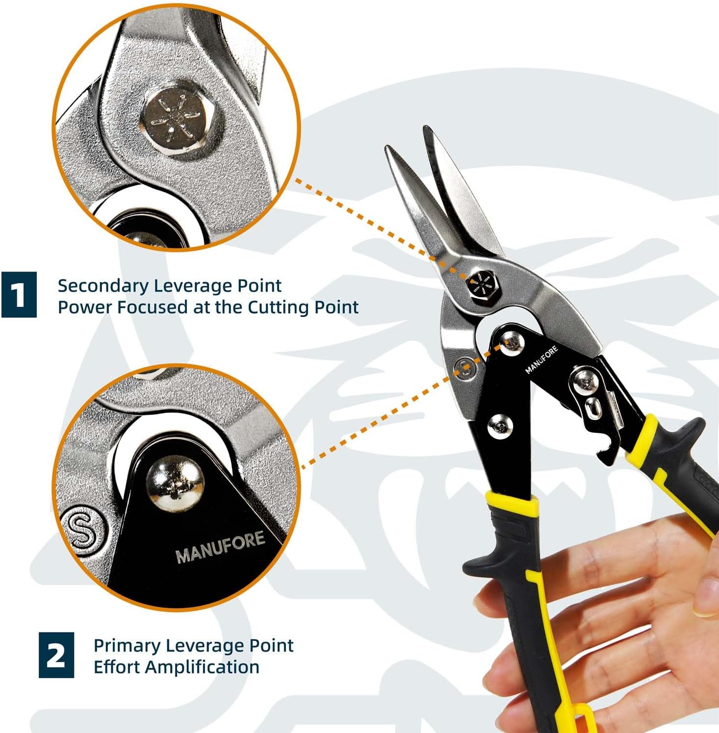 MANUFORE 3-Piece Aviation Tin Snips Set, 10-Inch Metal Shears with Left, Right & Straight Cut, CR-V Chrome Vanadium Steel for Sheet Metal Cutting