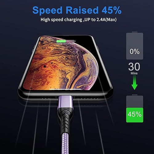 Miniatura 5 de Durcord Cargador de iPhone, certificado Apple MFi Paquete de 3 cables USB A de 10 pies para cable de carga Lightning largo, cable de carga rápida de