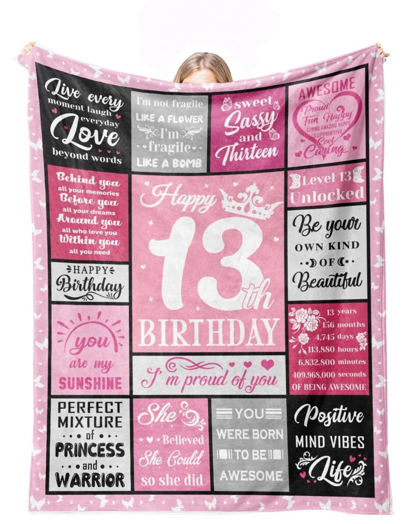 Couverture cadeau pour fille de 13 ans - Jeté de lit anniversaire