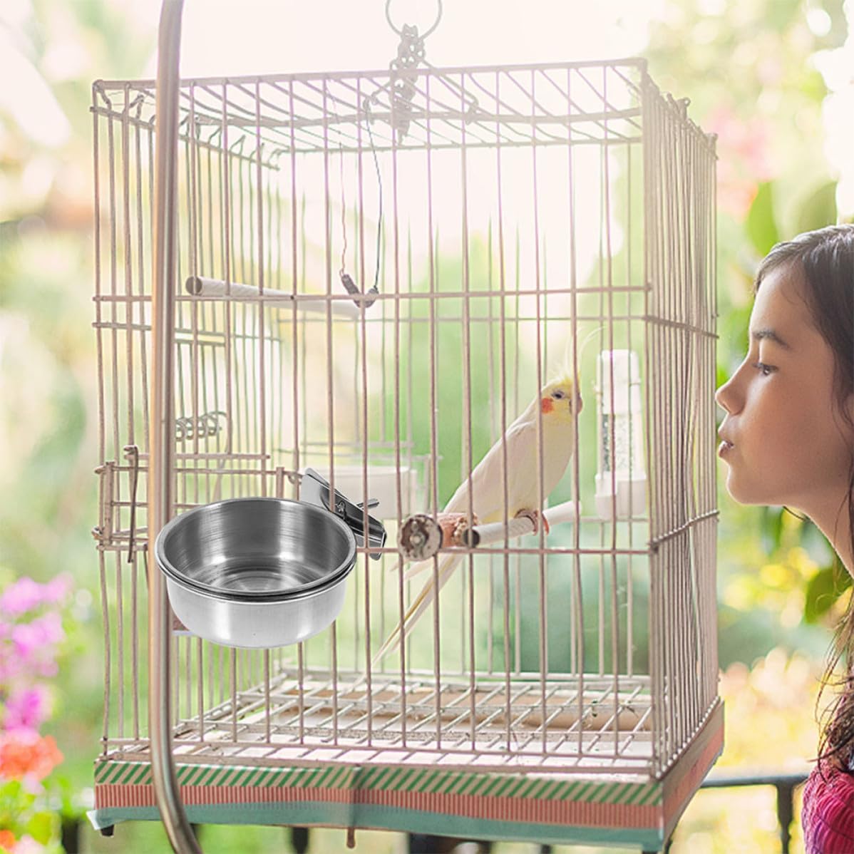 3pcs Stainless Steel Bird Cage Hanging Feeding Bowl image 5