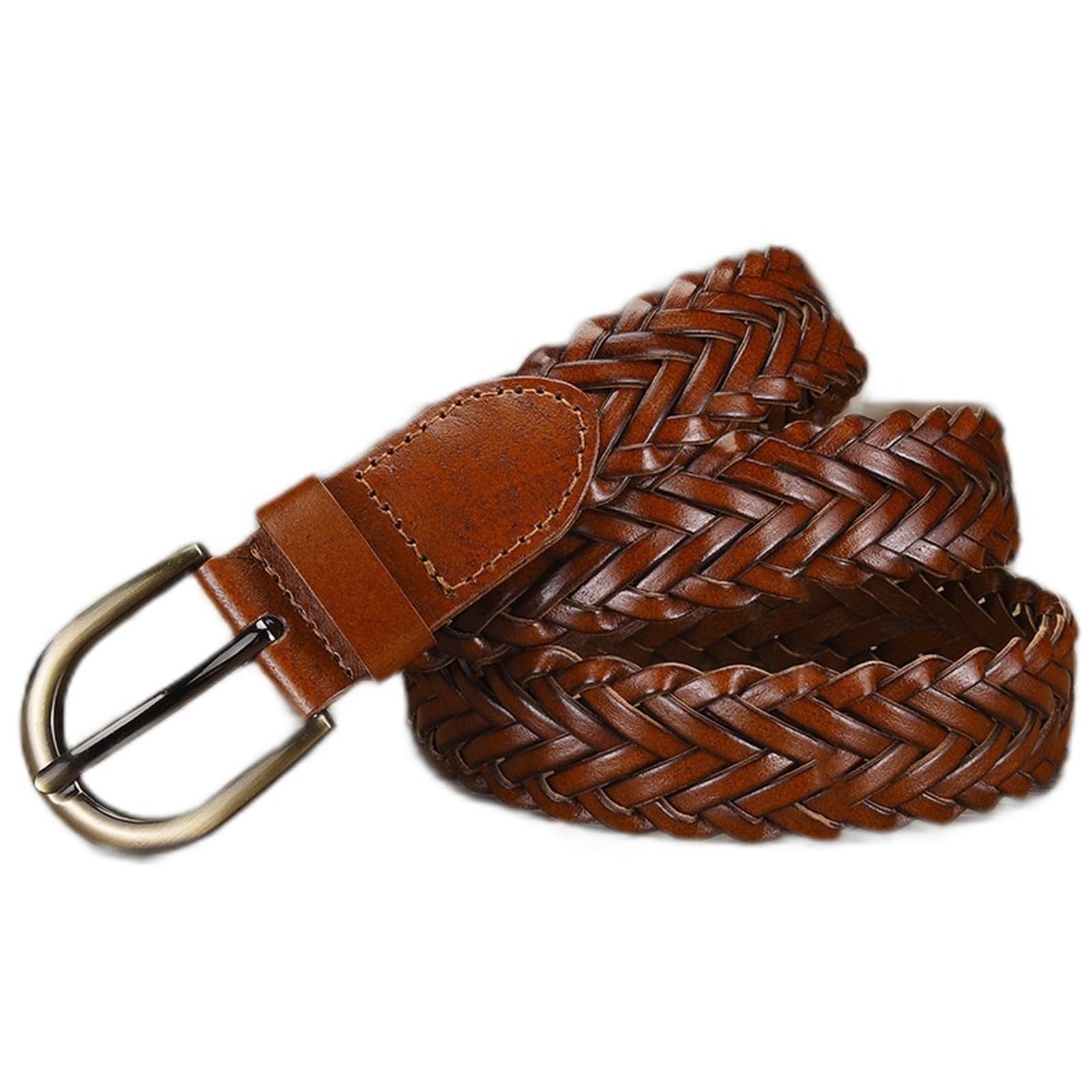 AGUTALITHIC Women Men Fully Adjustable PU-Leather Braided Belt Woven Strap with Solid Brass Buckle for Jeans, Pants or Dress(105cm/41, Brown)