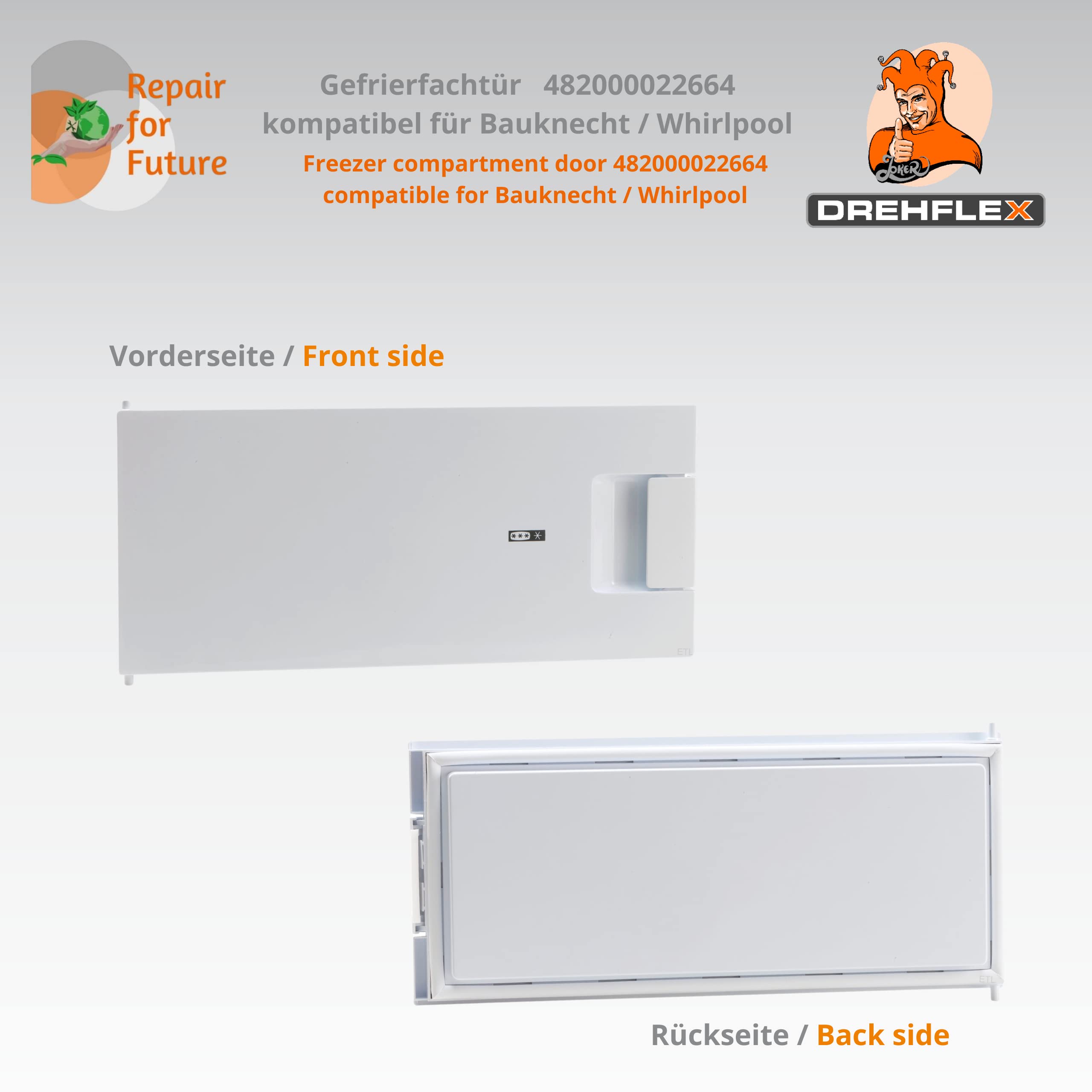 Gefrierfachtür/Klappe - passt für Teile-Nr. 482000022664 kompatibel für Bauknecht/Whirlpool -Indesit C00063308 siehe Geräteliste – 473x209x46 mm