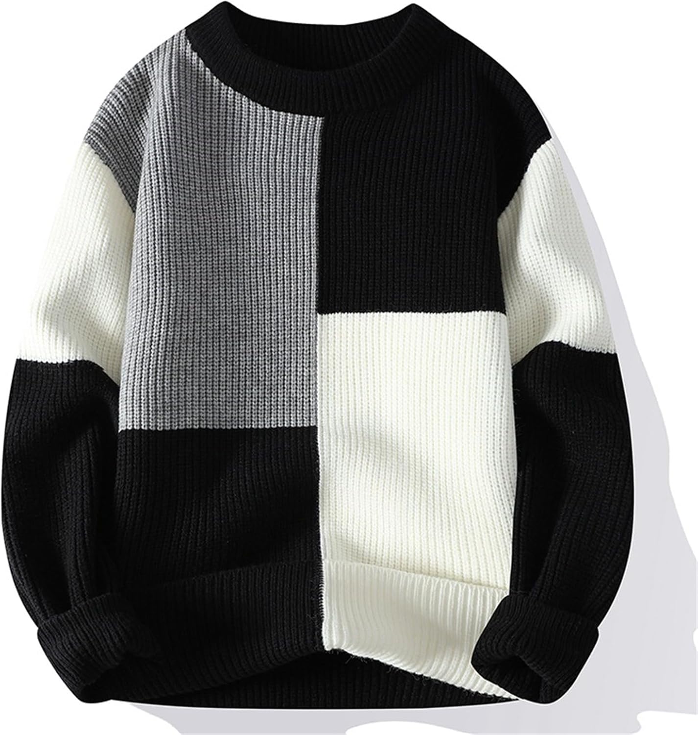 Oversized Patterned Sweaters for Men Winter Casual Vintage Cable Knit Crewneck Long Sleeve Heavyweight Pullover Tops