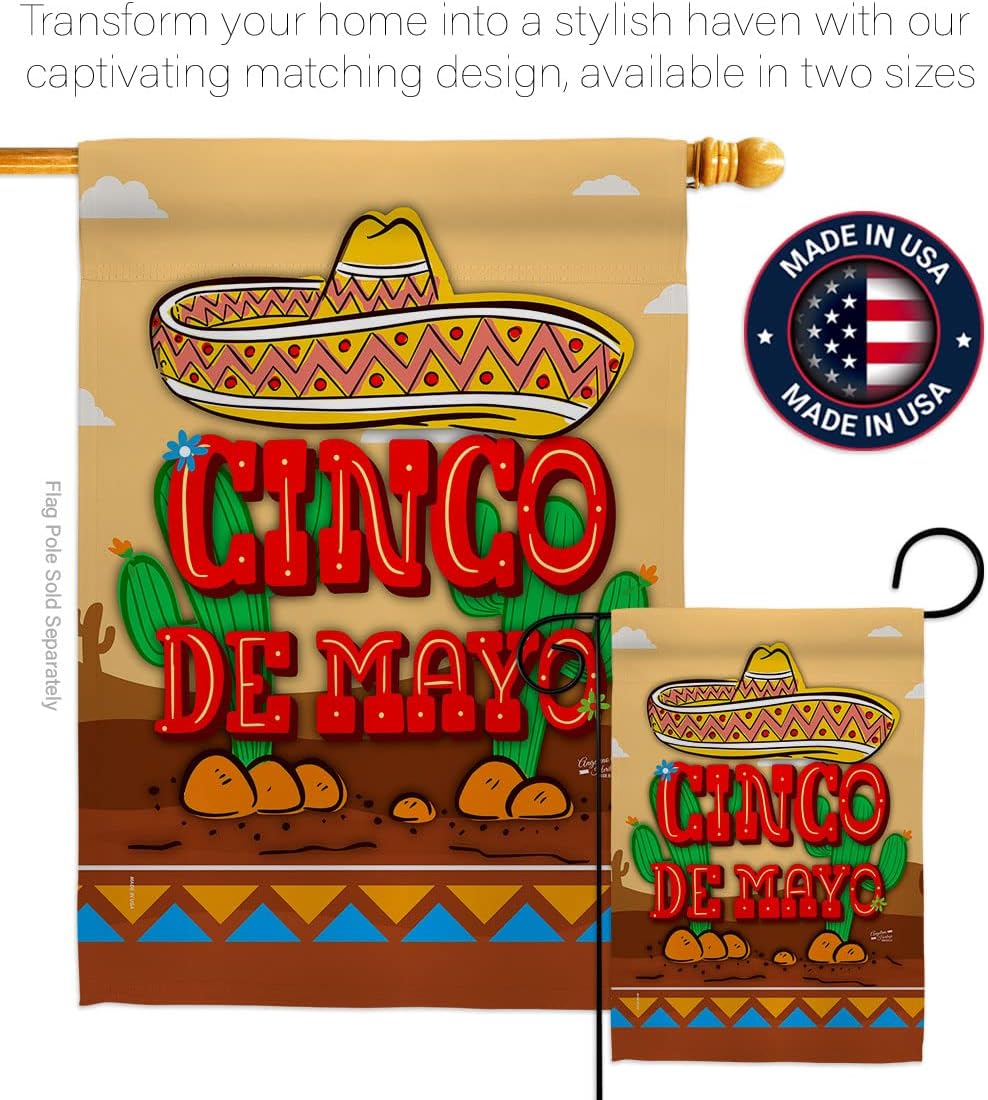 Southwest Cinco de Mayo Garden House Set Summer Party Cactus Pinata Sombrero Mexican Fiesta Outdoor Flag-Decoration Banner Small Yard Gift Double-Sided, Thick Fabric, Made in USA