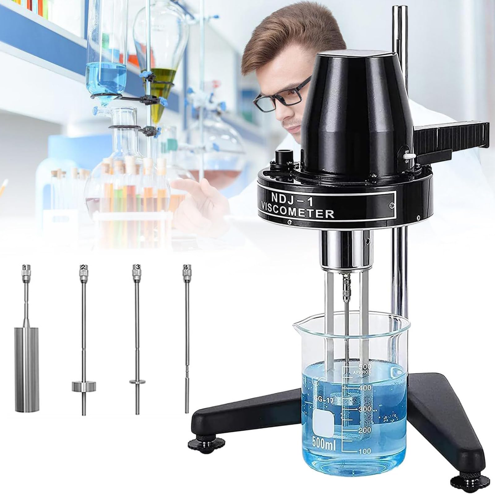 DDZJTPP Portable Rotational Viscometer,Lab Rotary Viscosity Tester Meter,±5% Accuracy Fluidimeter,Measuring Range 1~100,000 mPa.s,Lightweight,Ideal for Paint,Adhesives,and Cosmetics