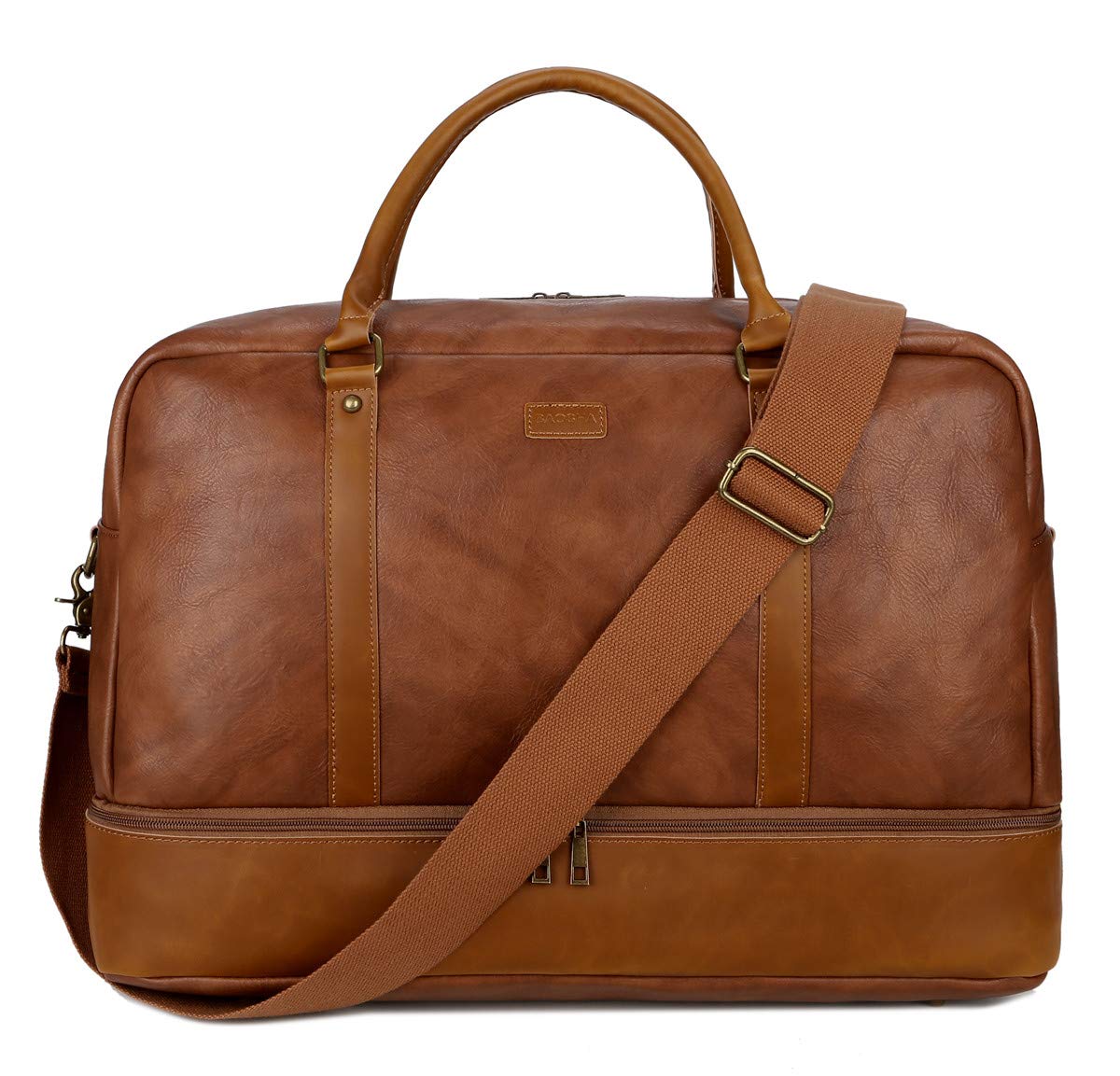 BAOSHA HB-38 - Borsa da viaggio in pelle sintetica, borsa da viaggio, borsa per weekend con scomparto per scarpe da uomo e da uomo