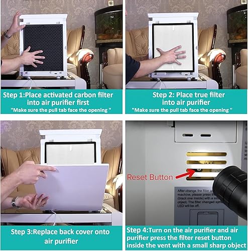 Miniatura 2 de Filtro de repuesto para purificador de aire LEVOIT LV-PUR131, 4 filtros y 4 filtros de carbón activado verdadero, precompatible con filtración de 3