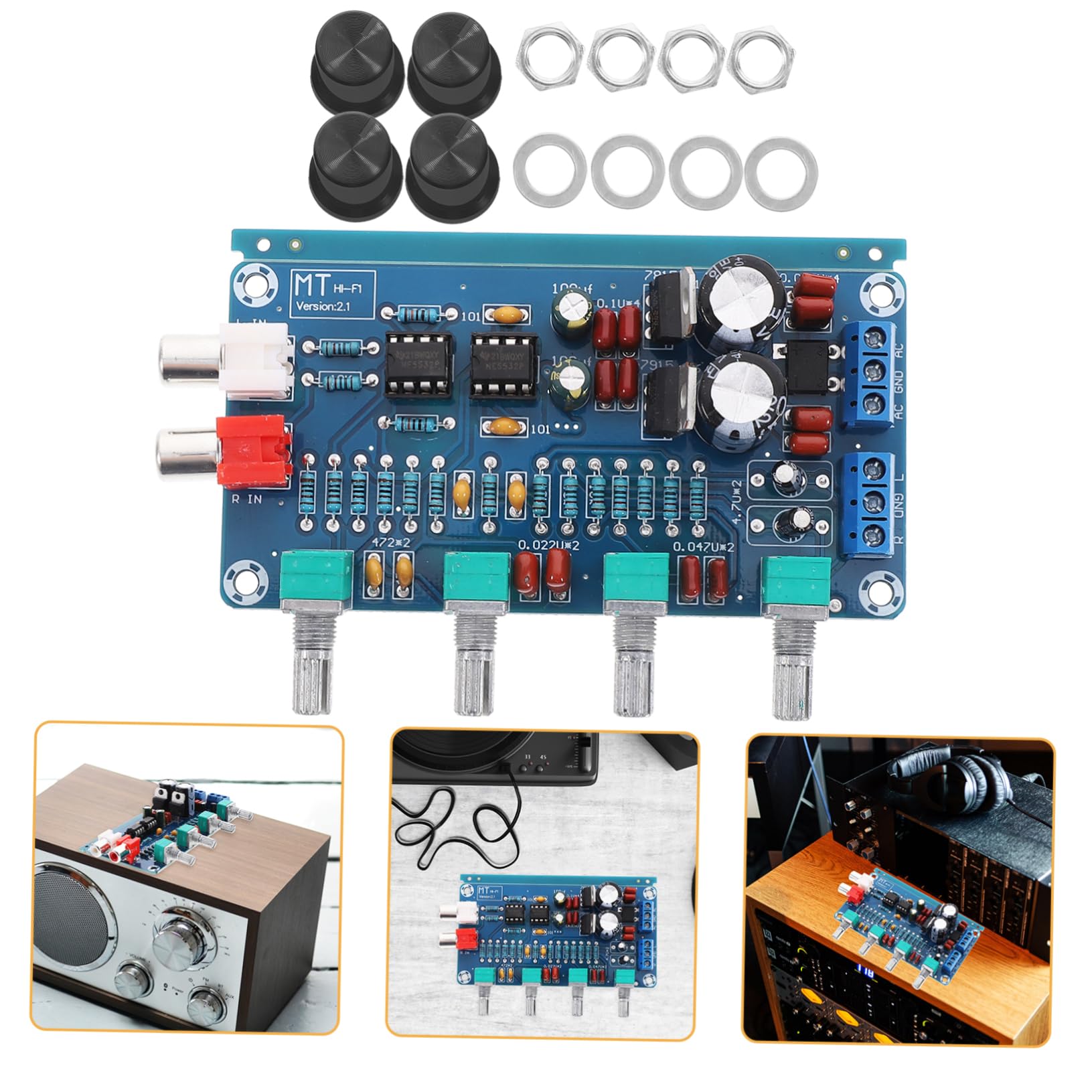 FUNNETOYU Power Amplifier for Home Audio Turntable Amp Amplifier Board Pre Amp High Low Volume