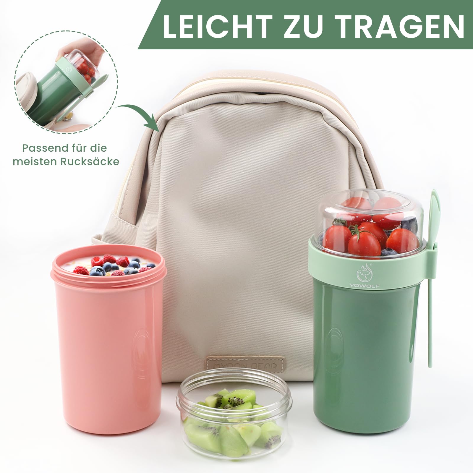 YOWOLF – Tasse à Yaourt Double Compartiment 760ml 230ml – Anti-fuite, Avec Couvercle, Cuillère Et Pot YOWOLF – Tasse à Yaourt Double Compartiment 760ml 230ml – Anti-fuite, Avec Couvercle, Cuillère Et Pot