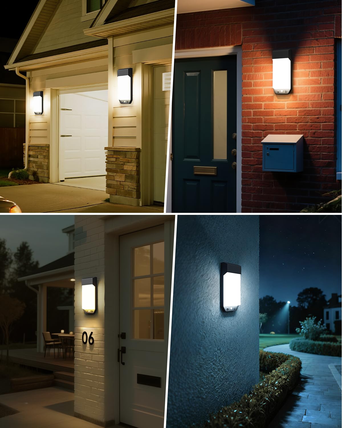 LOTMOS Lot de 1 Applique Murale Exterieure Detecteur de Mouvement, 3 Couleurs 3000K/4000K/6500K LED Eclairage Exterieur IP65 Etanche, 16W 1600LM Lampe Murale pour Terrasse Entrée Jardin, Noir
