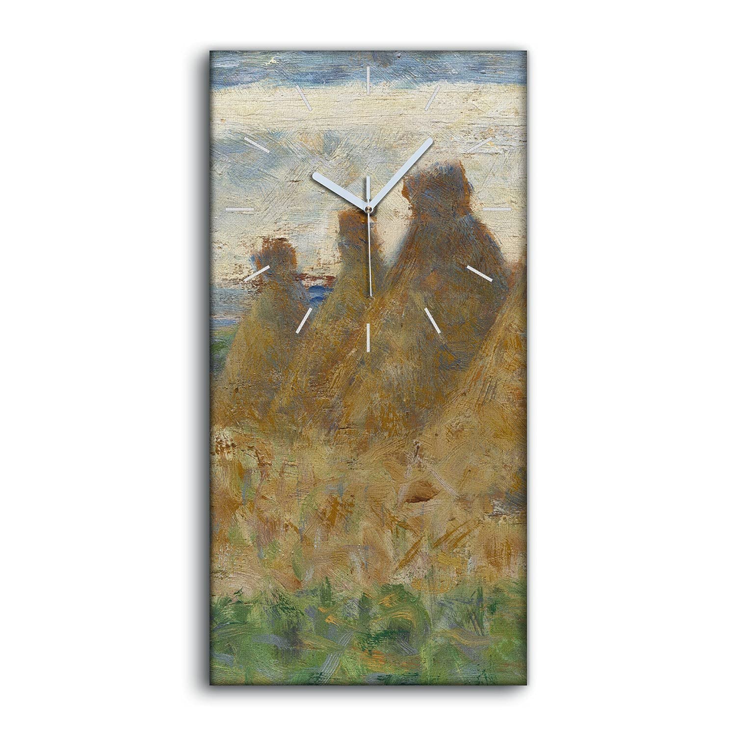 Horloge sur Toile 30x60cm Meule de Foin Blanche Silencieuse Ne Pas Tic Tac