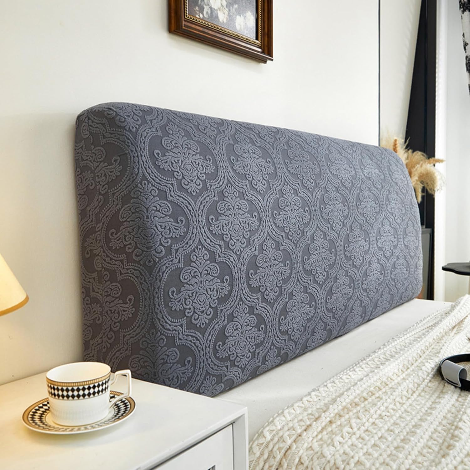 EFELIM Stretch Headboard Covers for Full Queen King Size Bed Headboard Slipcover American Style Jacquard Bed Head Cover Anti Slip Dustproof Protector Cover (Dark Gray,210-230cm/83-90in)