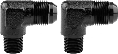Vista 28 de EVIL ENERGY 3AN macho acampanado a 1/4" NPT tubo adaptador de ajuste de 90 grados aluminio negro 2 piezas
