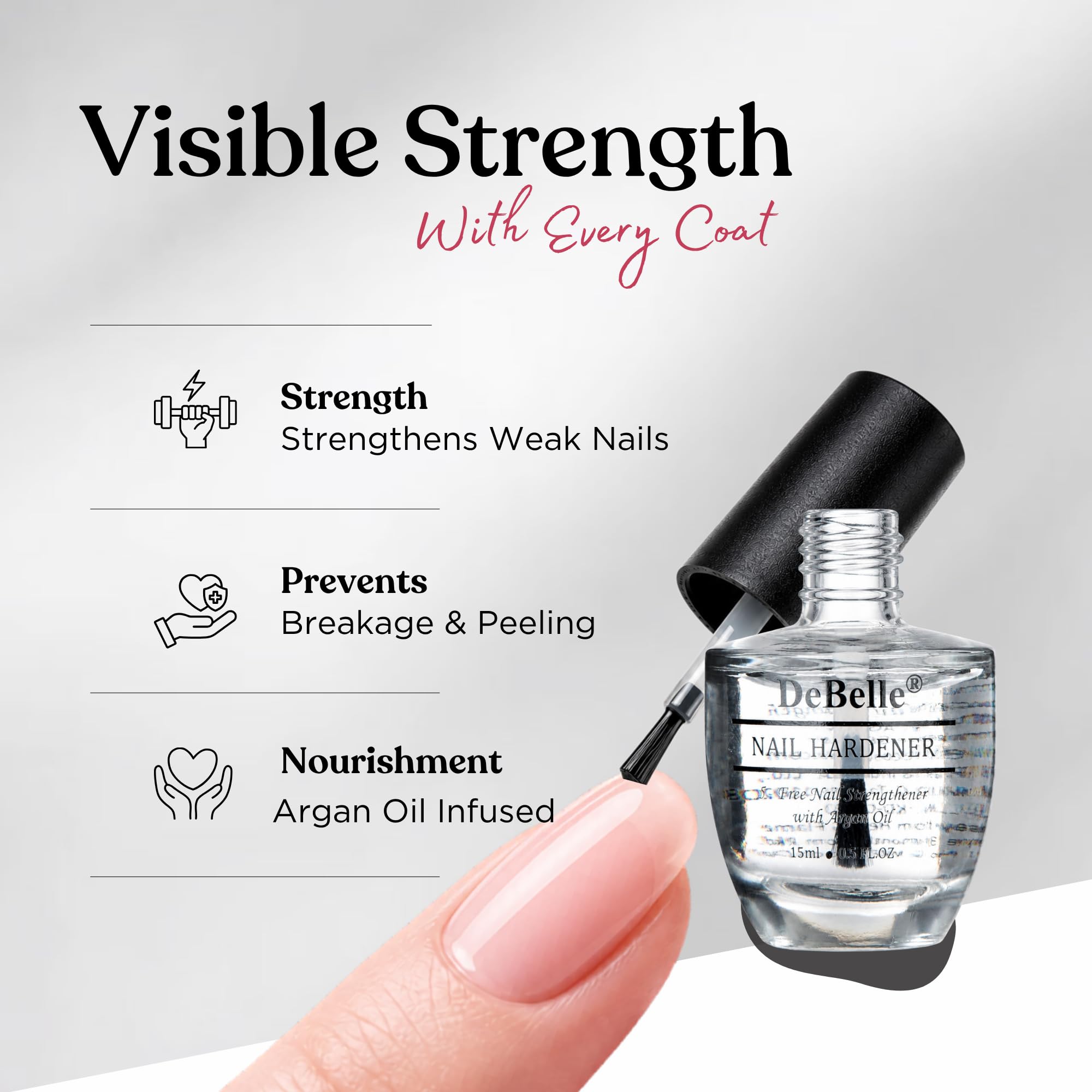 DeBelle Nail Care Nail Polish | Transparent| Enriched with Argan Oil| 15ml (Nail Hardener) 1