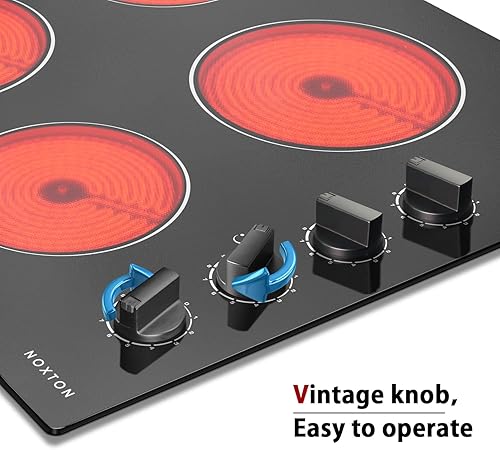 Miniatura 3 de Noxton Estufa eléctrica de 24 pulgadas, 4 quemadores, estufa eléctrica de cerámica radiante integrada de 24 pulgadas con control de perilla,