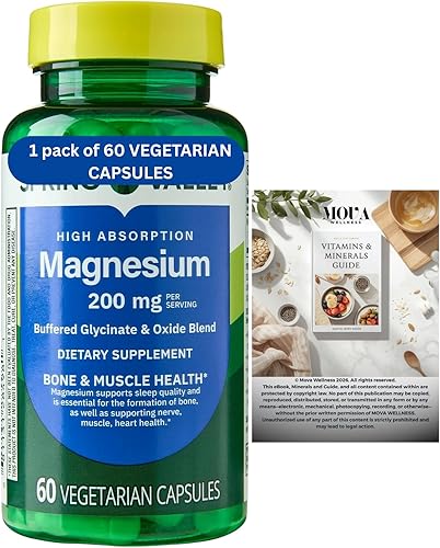 Magnesio 200 mg, apoyo para el sueño y salud ósea y muscular, suplemento dietético, cápsulas vegetarianas, 60 unidades SP