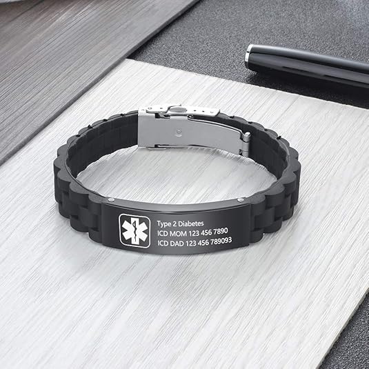 Uloveido Bracciale Medico in Silicone con Avviso Anticoagulante per Donna, ID Personalizzato, Bracciale Inciso d'Emergenza Colorato YS6035
