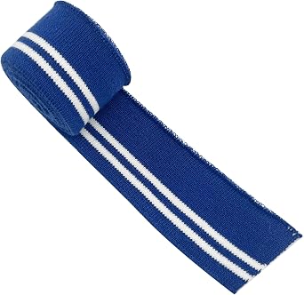 2Pcs 27.55x1.1870x3cm Elastic Fiber Ribbing Fabric for Cuffs,Elastic Rib Knit Fabric Sewing Supplies Sewn with Ribbed for Neck Bands Edging GarmentsBlue+White Stripe
