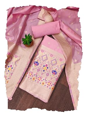 DEVANGI Women's Banarasi Patola Silk Unstitched Salwar Suit Dress Material With Dupatta (OM-ST-36-BABYPINK)