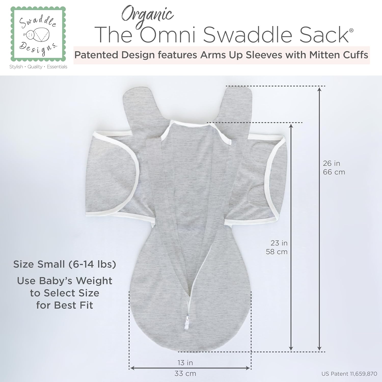 SwaddleDesigns Organic 6-Way Omni Swaddle Sack, Arms Up Swaddle for Newborn, More Options to Calm Startle Reflex, Improves Sleep, Small, 0-3 mo, 6-14 lbs, Sand Dollar