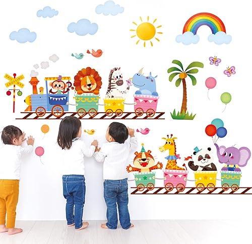 Miniatura 2 de DECOWALL SG-2205 Calcomanías de pared de tren de animales, calcomanías de pared para niños, extraíble, cuarto de bebé, dormitorio, decoración de