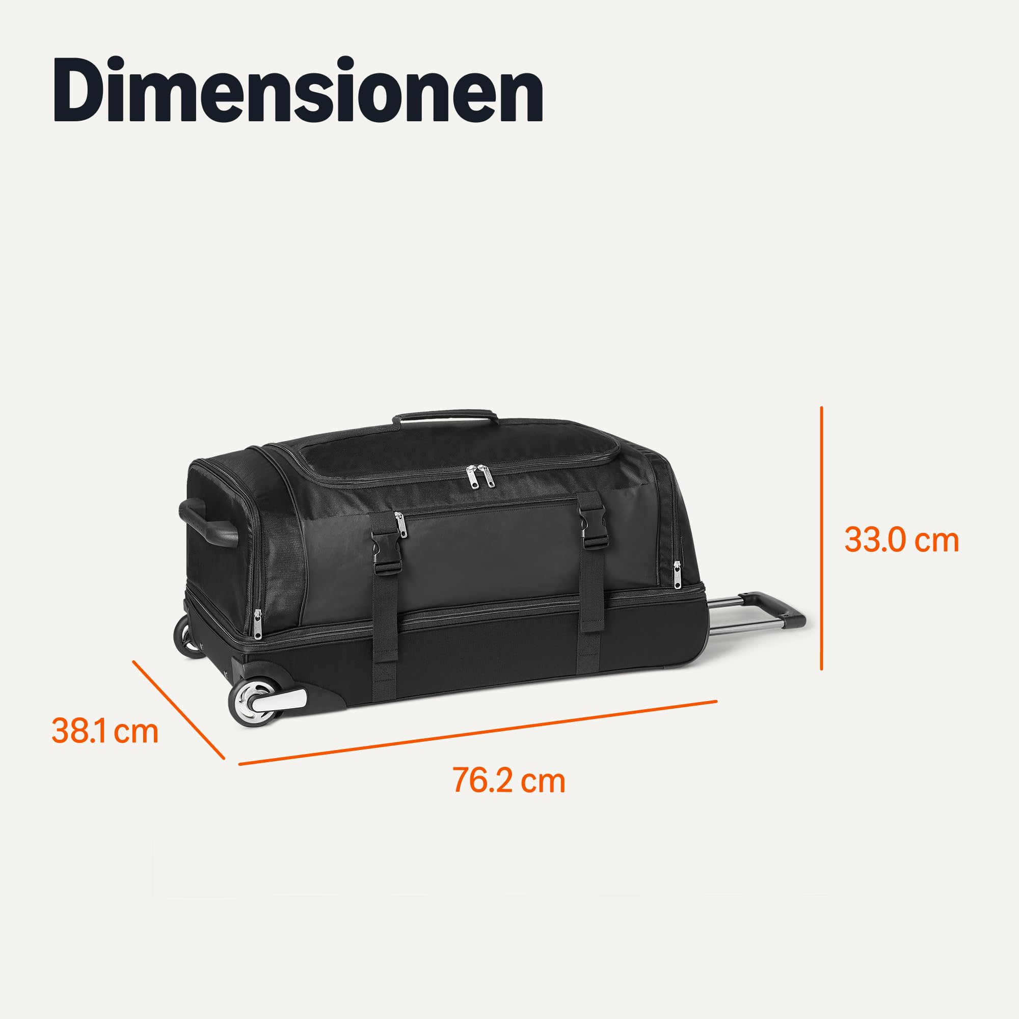 Amazon Essentials Reisetasche mit Rollen, 76,2cm, Aufgabegepäckgröße, Erweiterbar, mit Schuhfach und Teleskopgriff, Schwarz