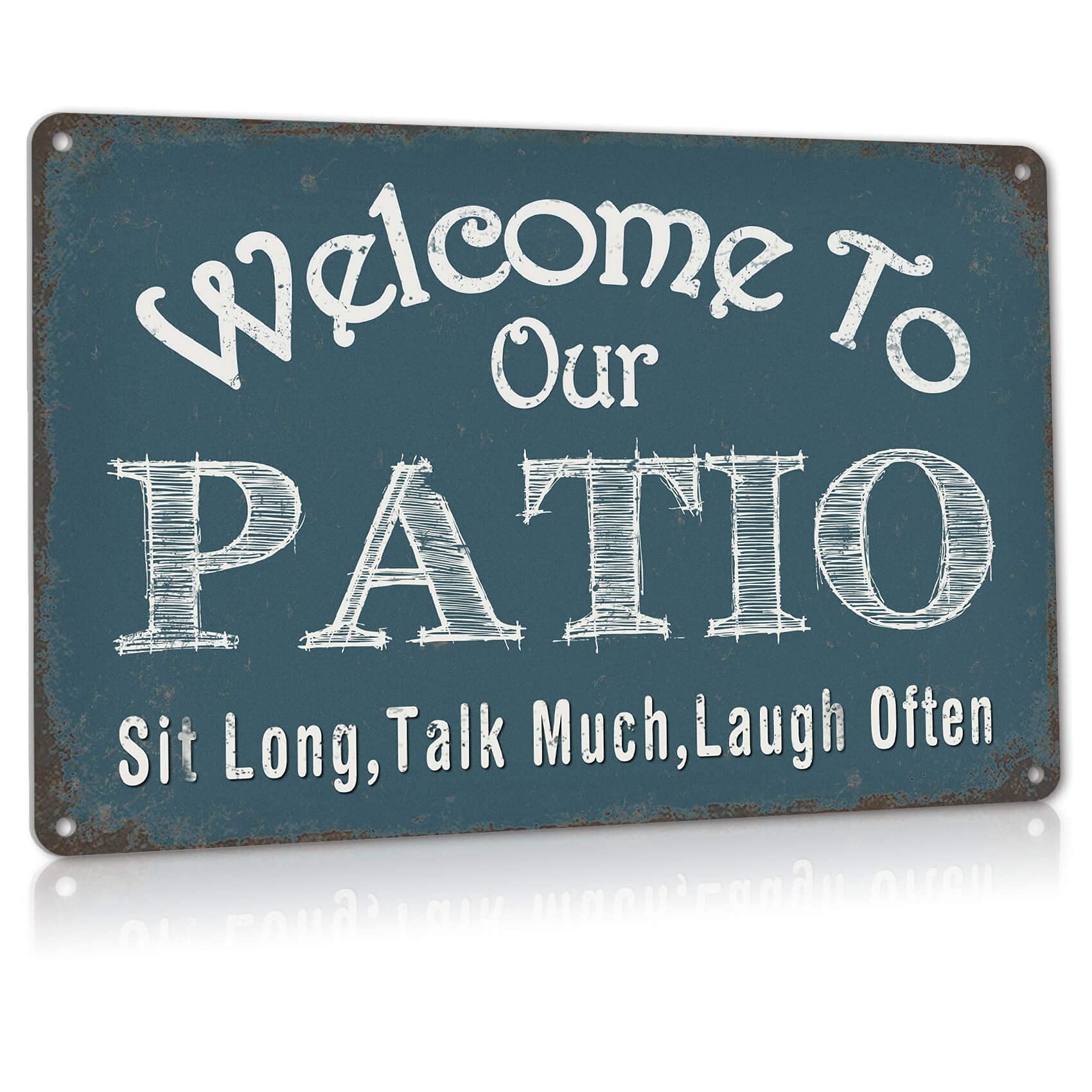 Yepyayqvk Tin Sign 454 Welcome To Our Patio Sign Backyard Accessories Decor Outdoor, Vintage Aluminum Metal Signs Farmhouse Home Wall Decorations 6X8 Inch