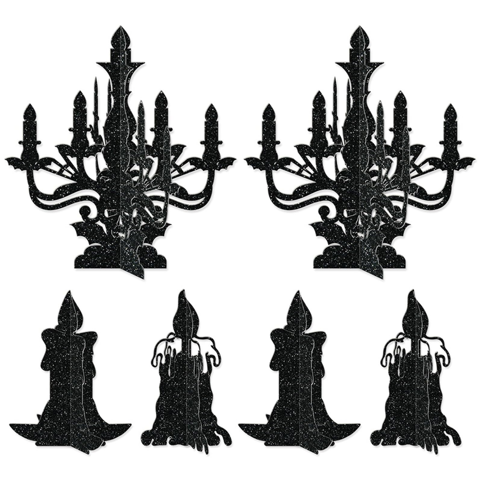 6Pcs Halloween Candelabra Decorations 3D Black Paper Candle Holders Silhouette Prop Hanging Chandelier Garland Decoration for Halloween Centerpiece Table Settings Wall Hangings Decor Party Supplies