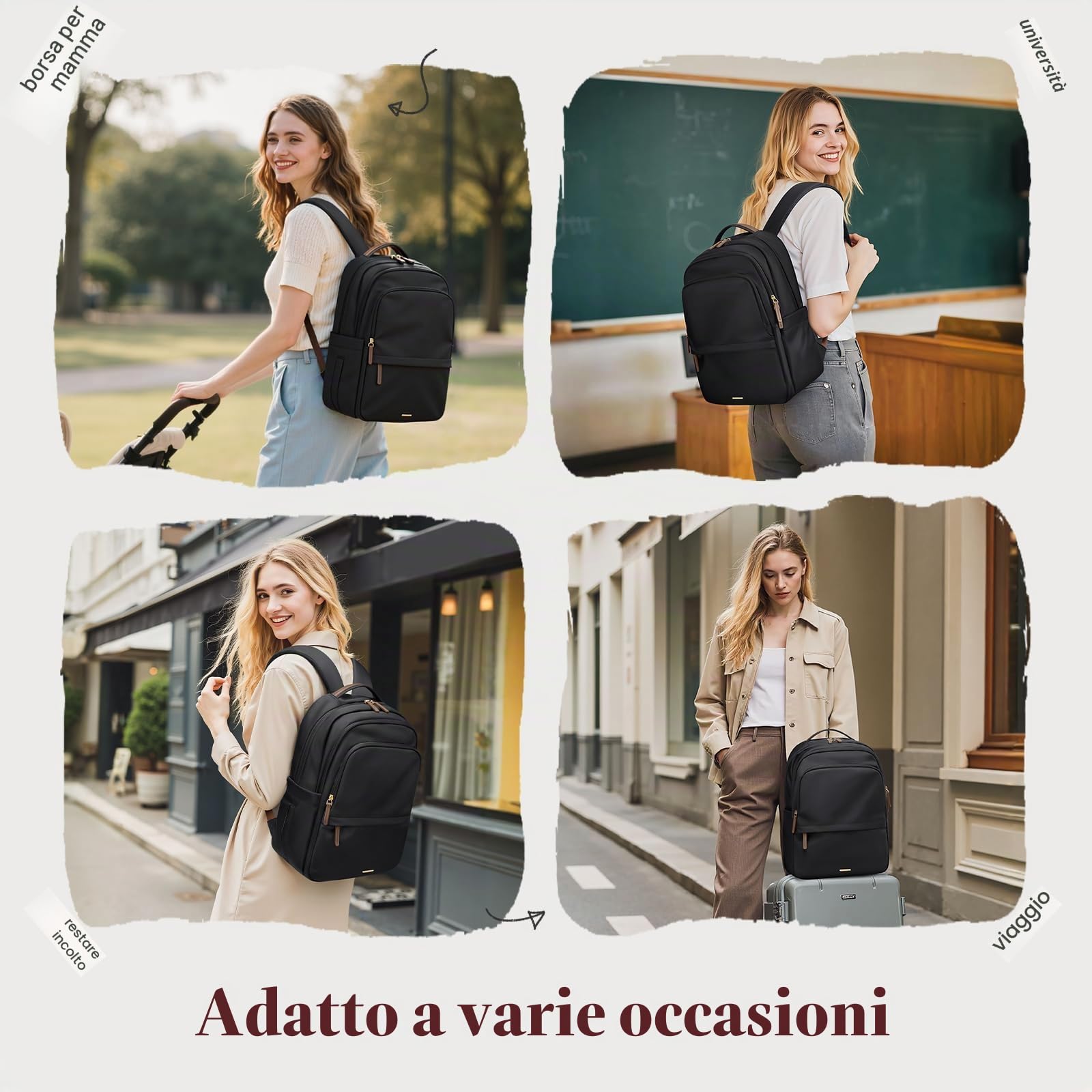 GOLF SUPAGS Zaino Porta PC Donna da 15.6 Pollici, Multifunzionale Zaino da Viaggio, Zainos Lavoro Donna, Zainos Capiente per Università, Viaggi, Ufficio, Scuola (Nero)