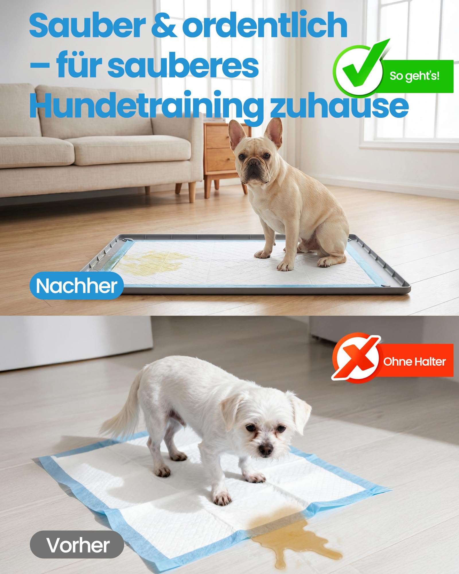 Kittyspout PIPI Matten für Hunde – rutschfeste Silikon-Unterlage mit 4 magnetischen Clips und Wasserdichten Rändern – Hundetoiletten-Tray für Stubenreinheit und Bodenschutz – 86 x 71 cm