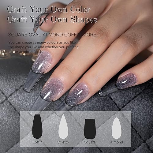 Miniatura 4 de Mobray Kit de gel de extensión de uñas de polietileno, iniciador, 6 colores populares, transparente, nude, rosa, brillantina, negro, plateado