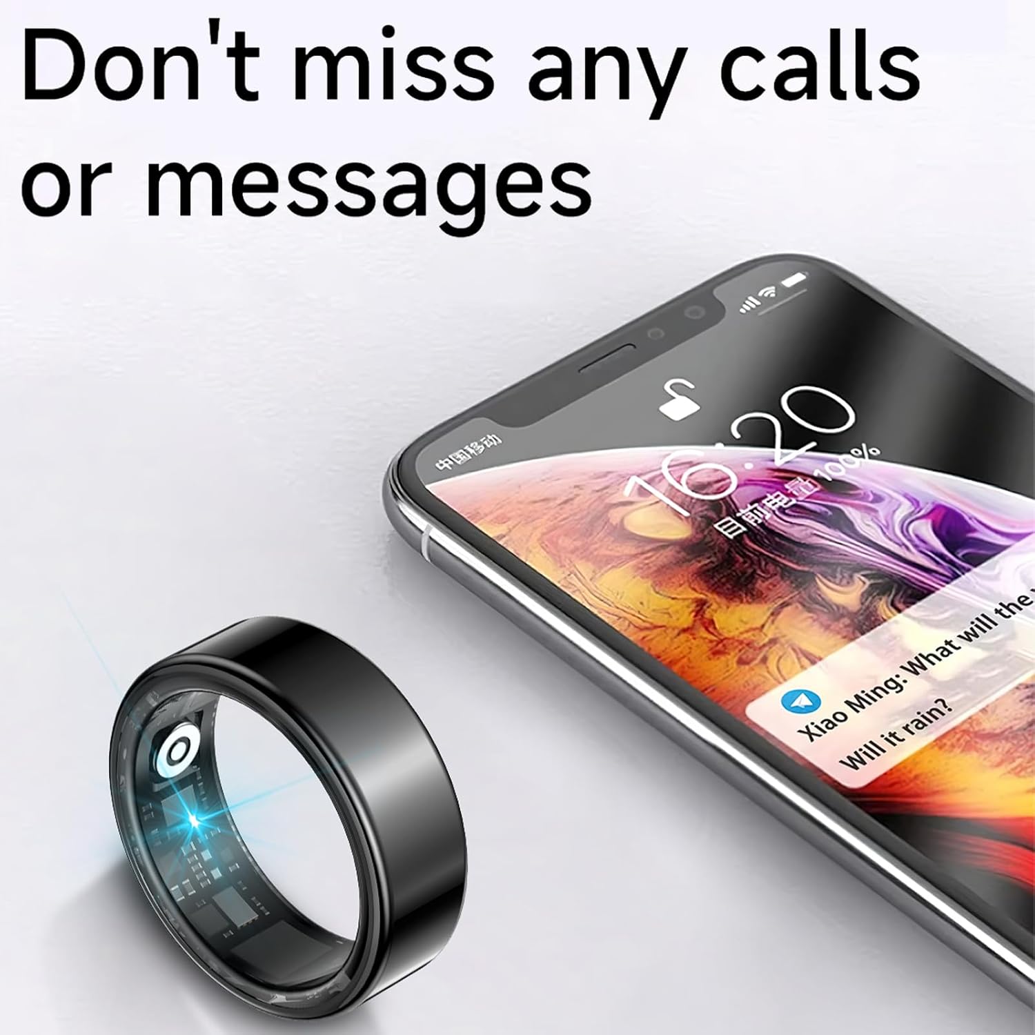 Yihou Smart Ring Health Ring Fitness Tracker Multiple Sports Modes Sleep Monitor Heart Rate Monitor Step Counter Call Alert No Subscription Fee for Android iOS Silvery 8