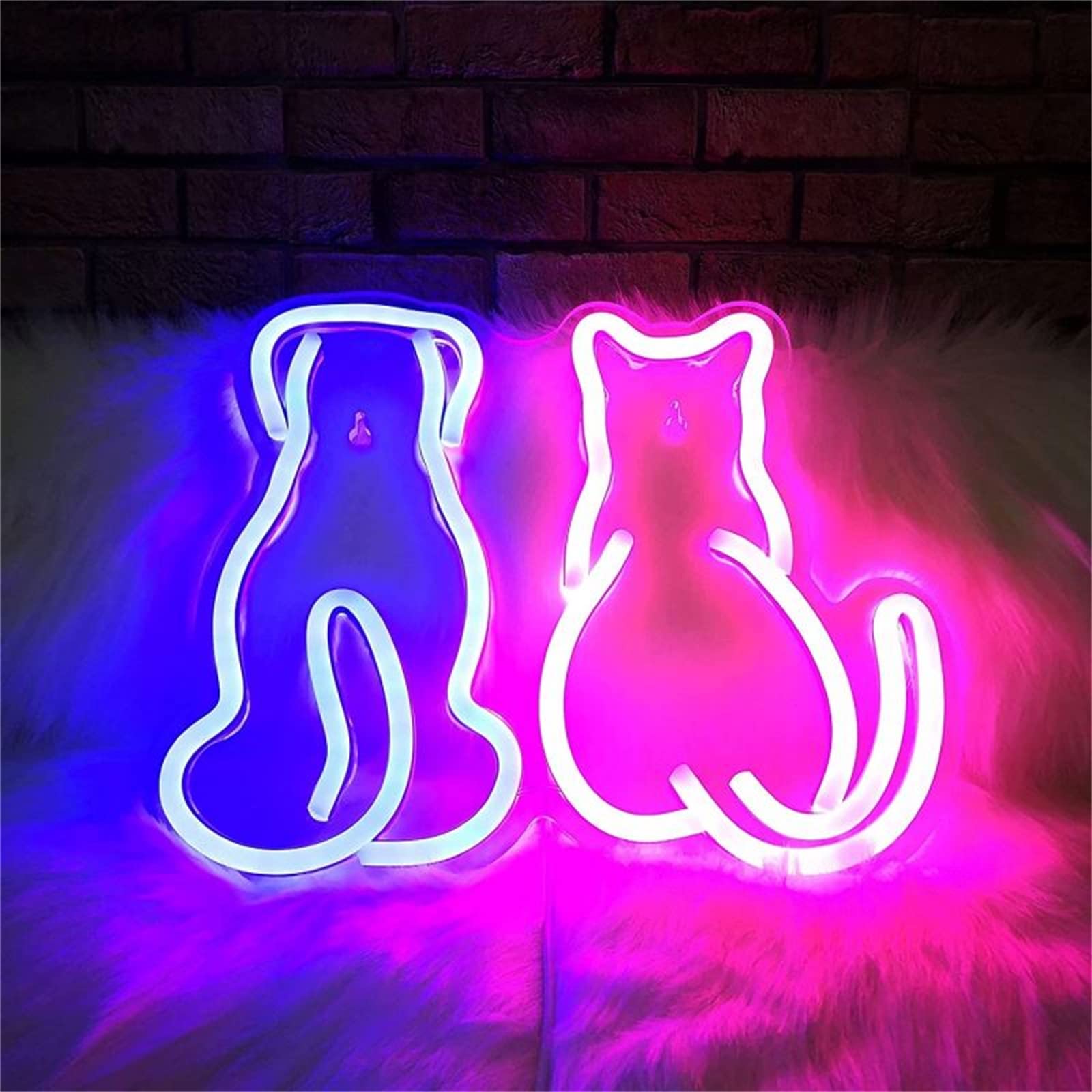 Gatto Cane Insegna Neon con Luce Neon Negozio Animali Decorazione Parete Gattino Cucciolo Luce LED Casa Camera Canile Decorazione Parete Negozio Animali Domestici Segno di Luce,C,33x28CM