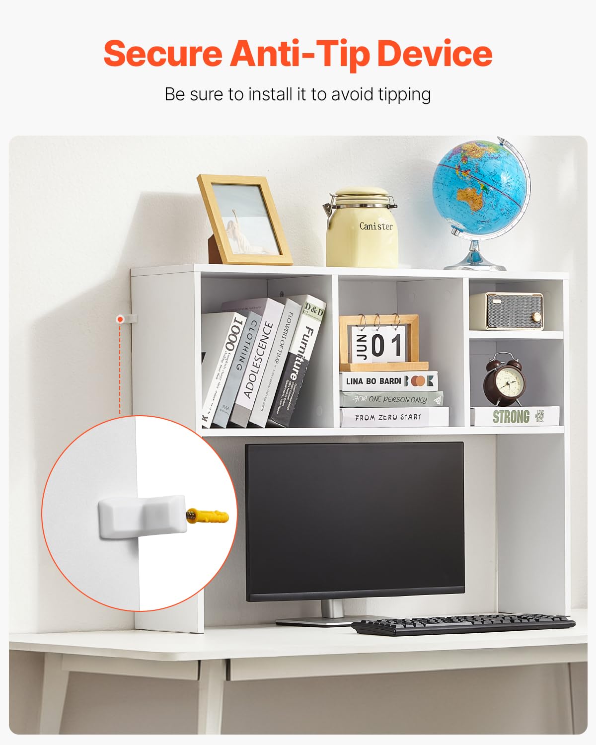 VEVOR Libreria da Scrivania, Organizer per Oggetti da Scrivania 1 Livello, Scaffale per Esposizione in Legno per Ufficio, Libreria con Piedini Antiscivolo, per Ufficio Casa, 94 x 24 x 73 cm Bianco