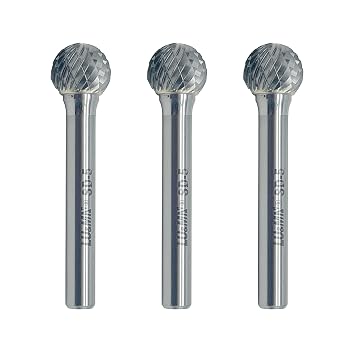 Tungsten Carbide Burr Ball Shape SD-5, Double Cut Rotary Burrs File1/2Cutter Dia , 1/2Cutter Length with 1/4 Shank Dia, 3 pcs, Used for metalwork, Tool Making, Engineering, Grinding by LU&MN