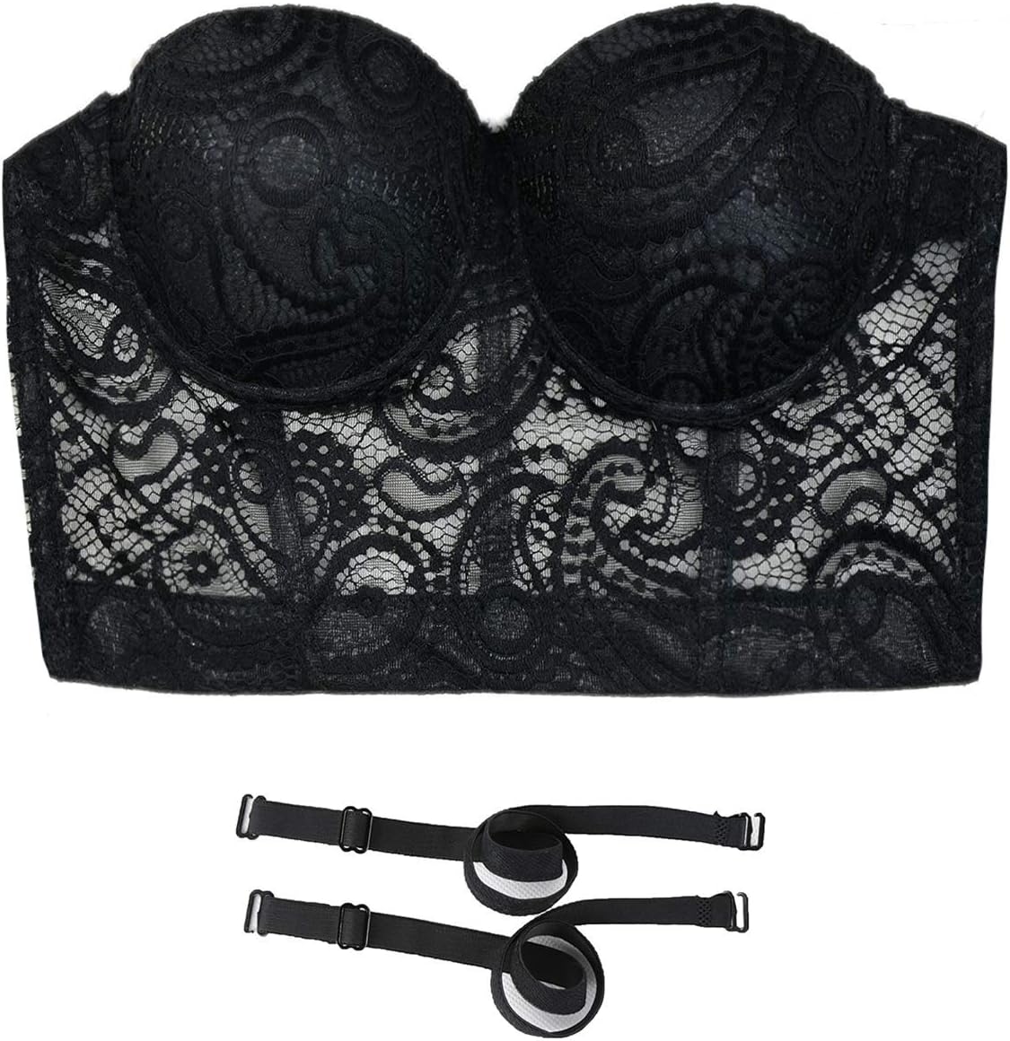 ELLACCI Women's Paisley Mesh Lace Bustier Crop Top Sexy Corset Top Bra Black - Image 4