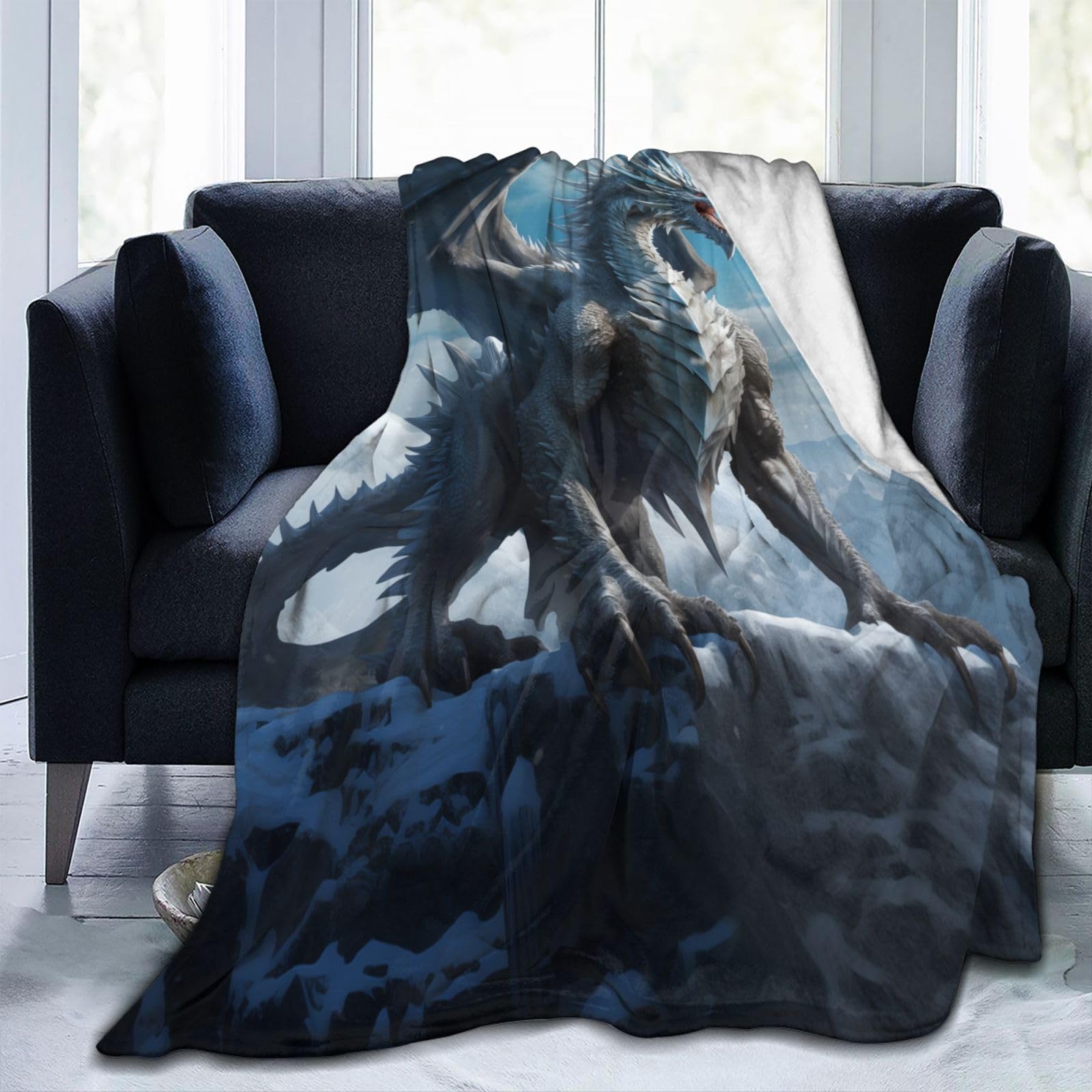 Elegant Comfort Coperta leggera che si illumina al buio, ultra morbida, pelosa e accogliente, coperta luminosa per tutte le stagioni, decorativa per bambini, 127 x 152,4 cm, blu Dino Friends
