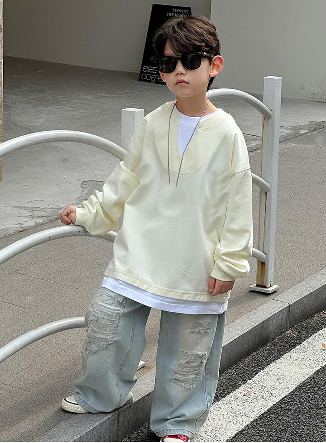 Boys Baggy Jeans Straight Leg with Pockets Elastic Waist Distressed Ripped Denim Pants Ideal for Everyday Wear