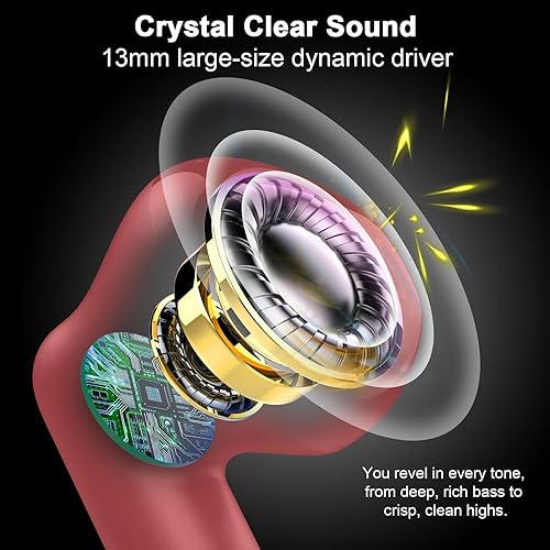 Miniatura 3 de Auriculares inalámbricos, auriculares Bluetooth 5.4 con cancelación de ruido y micrófono, auriculares Bluetooth con graves estéreo, auriculares Rojo