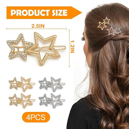 Miniatura 2 de 4 pinzas para el cabello con estrellas doradas con elegantes diamantes de imitación y estrellas huecas antideslizantes, accesorios para el cabello