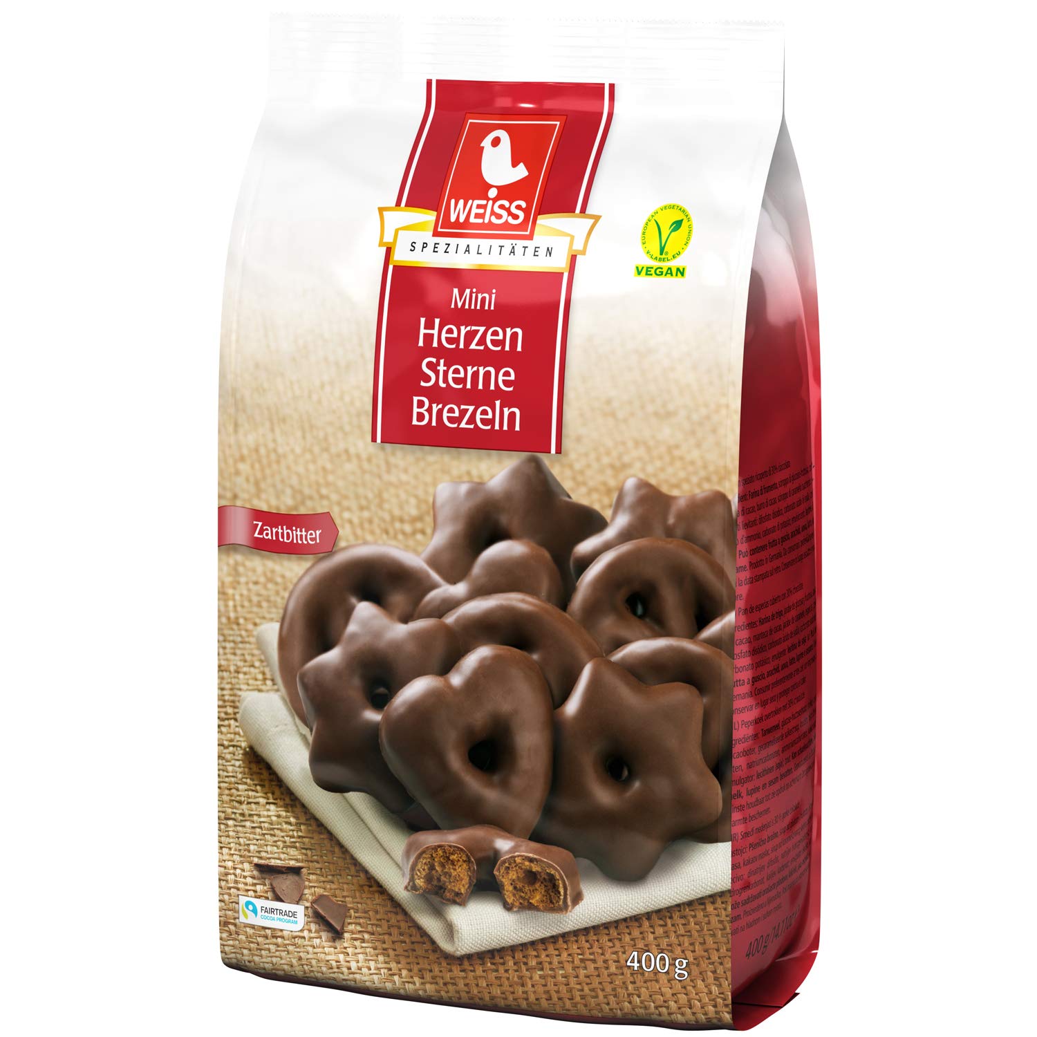Weiss Mini Herzen Sterne Brezeln Zartbitter 5 x 400 g.