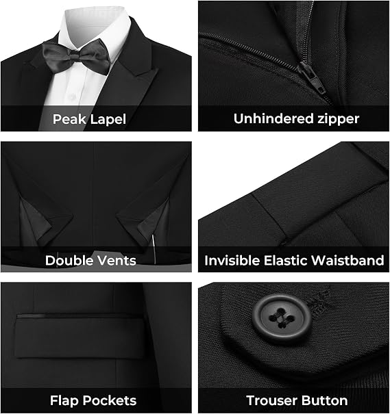 MAGE MALE 2 Piece One Button Tuxedo Peak Lapel Prom Blazer Pants Suit Set