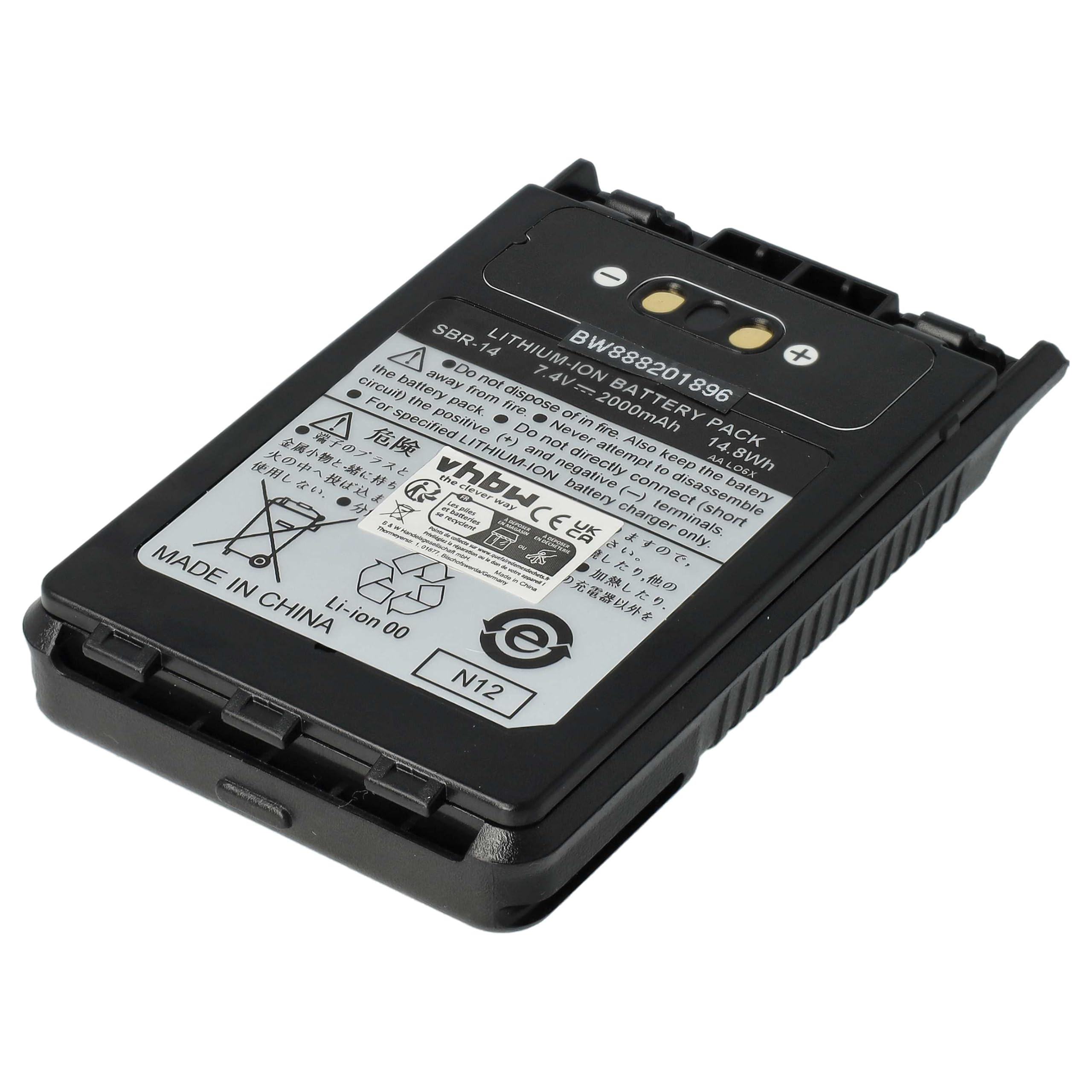 vhbw batteria compatibile con Yaesu FT-2DR, FT-1DR, VX-8R, FT-5D, FT-8DR, FT-3D, VX-8GR, VX-8DR radio (2000mAh, 7,4V, Li-Ion)