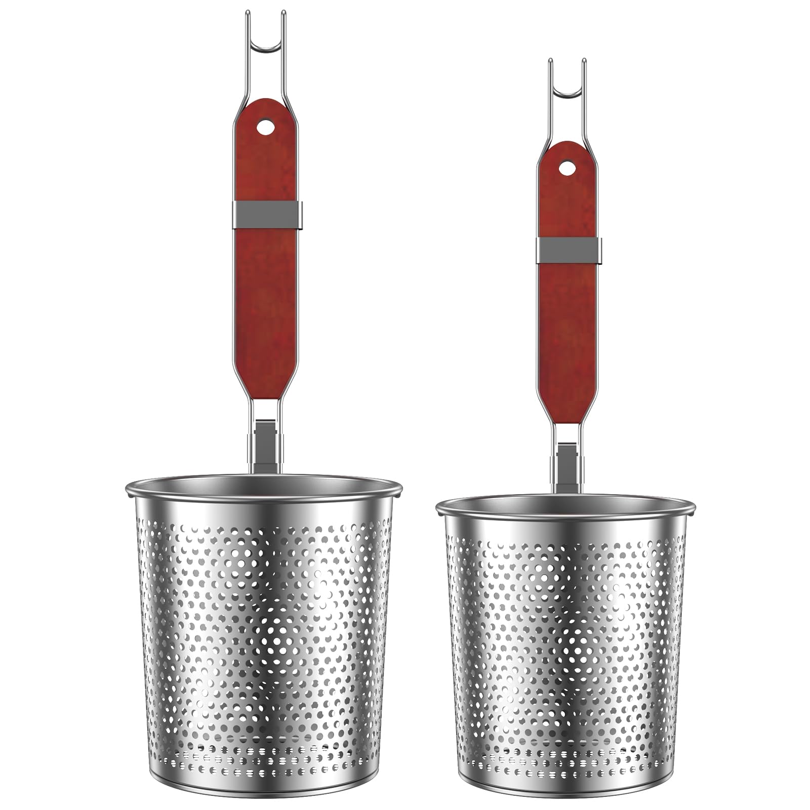 Cesto di pasta in acciaio inossidabile da 2 pc con manico in legno a 2 dimensioni a 2 dimensioni pasta di pasta pasta pasta impiccabile cestino cestino per cestino per la lavastoviglie skimmer di nood