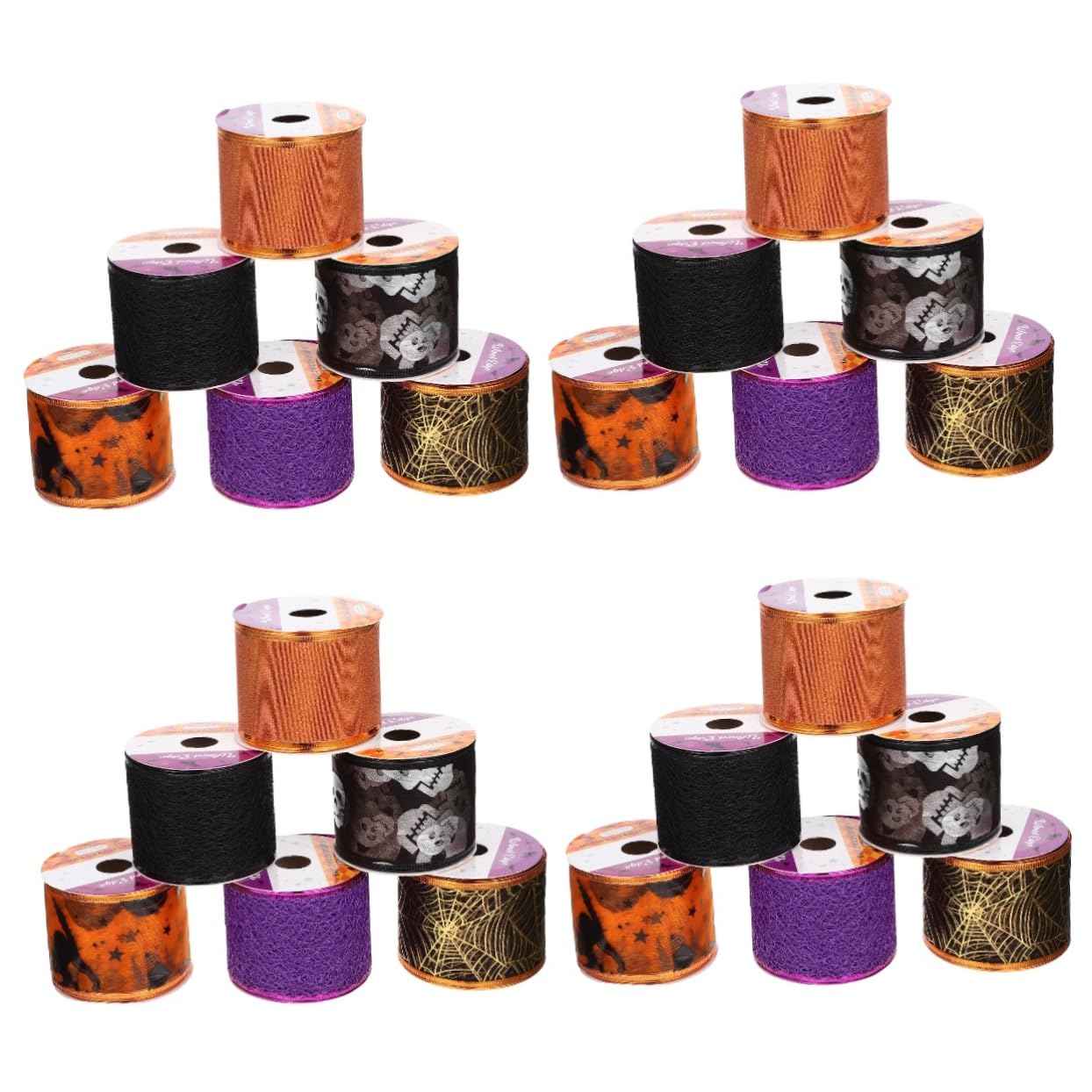 SHINEOFI 4 Juegos Correas De Halloween Cinta Ribete De Malla De Pedrería Calabazas Arpillera Temático Cinta De Malla Navideña Víspera De Todos Platos Poliéster 6 Rollos*4