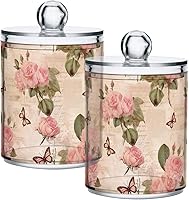 Vista 25 de Dragonfly Flowers 21214450 - Dispensador de soporte Qtip con tapas, contenedores de almacenamiento de plástico, organizador de recipientes de baño