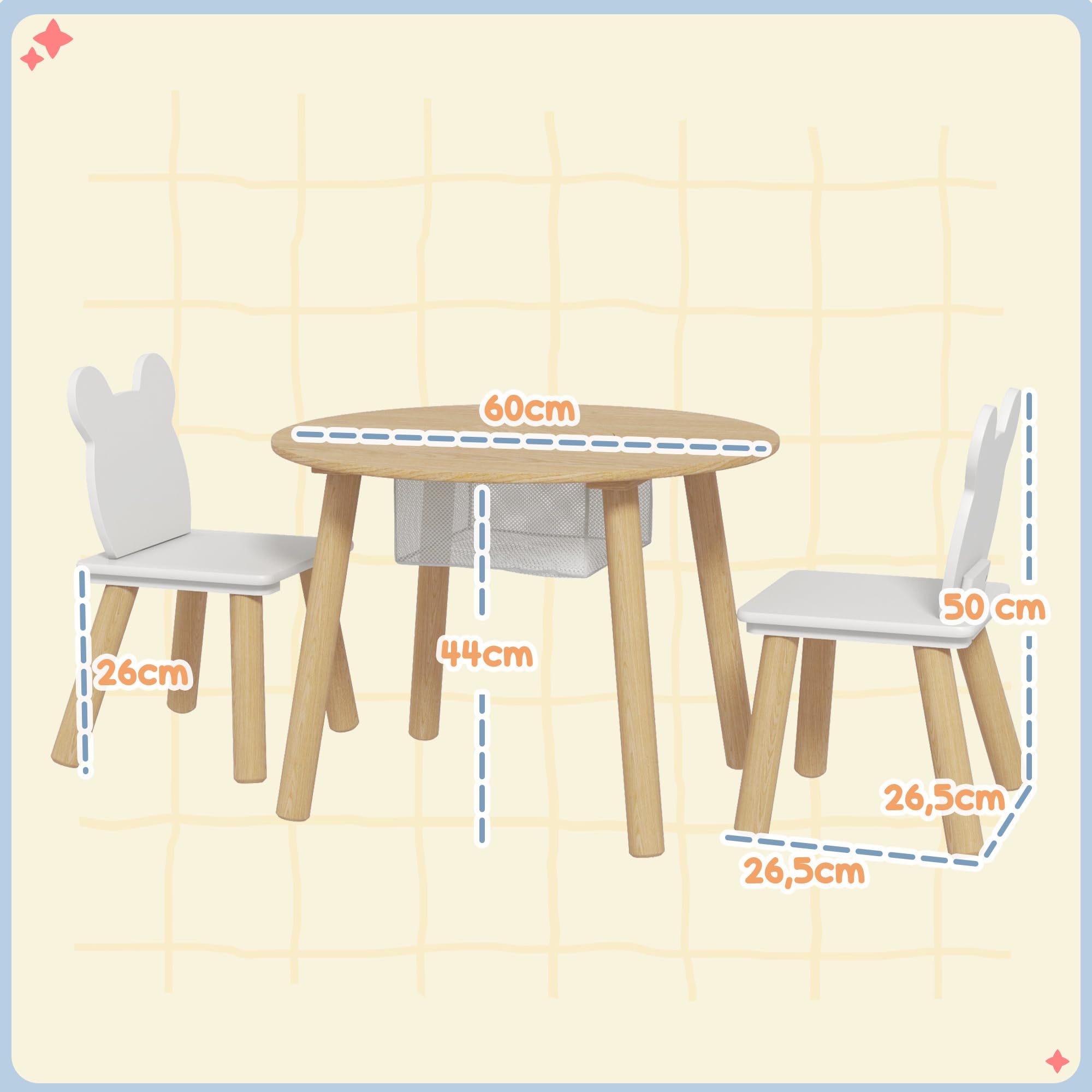 AIYAPLAY Table Enfant avec Chaise, Ensemble de Table et 2 chaises pour Enfants, Dossier en Forme d'ours pour Jouer, étudier, Bricolage, 3-6 Ans, Bois Naturel